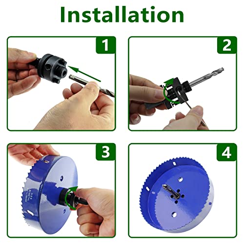 Image of Luomorgo 156mm /6-1 /8 inch Hole Saw with Arbor, 1 1 /4 inch Cutting Depth HSS Bi-Metal Hole Cutter for Wood Cornhole Boards Plastic Drywall & Metal Sheet