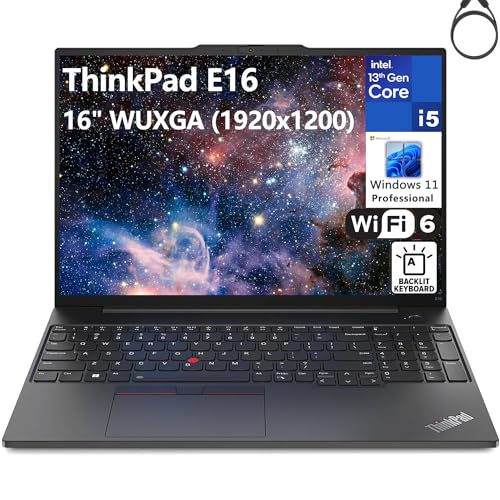 Lenovo ThinkPad E16 21JN003YUS Graphite Black Laptop, i5-1335U, 16GB, 512GB M.2 2242 PCIe SSD, 16.0" IPS Wide UXGA (1920x1200), Intel Iris Xe, Windows 11 Pro