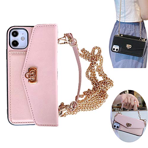 iPhone XR Wallet Case for Woman, Ladies iPhone XR Handbag case - Crossbody Leather Pink Case with Card Holder, Purse Case with Shoulder Strap for Girls