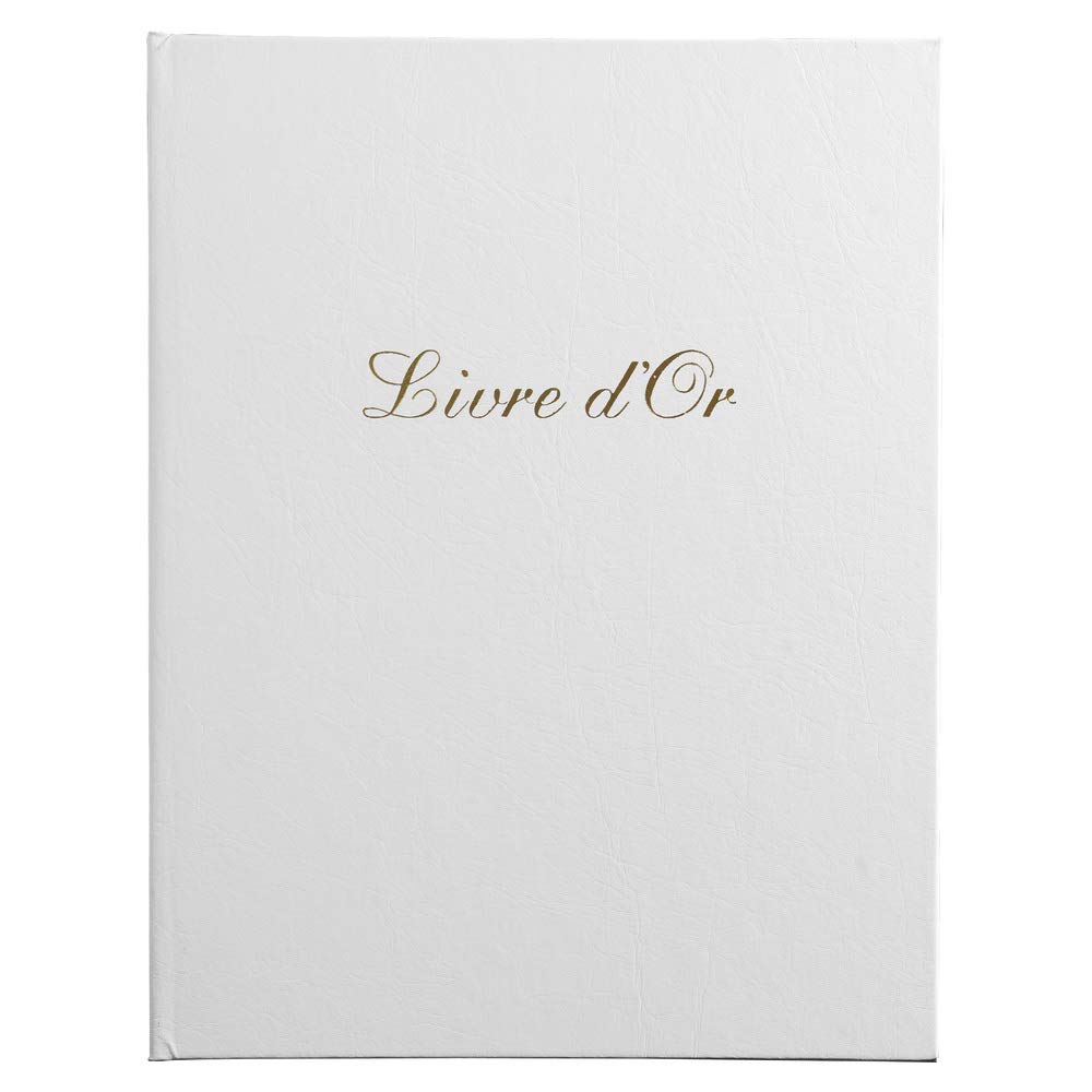 Exacompta - Réf. 4982E - 1 Livre d'or simili-cuir - Format vertical : 27 x 22 cm - Tranche or avec titre en lettres dorées - 100 pages blanches unies - Coloris : Blanc