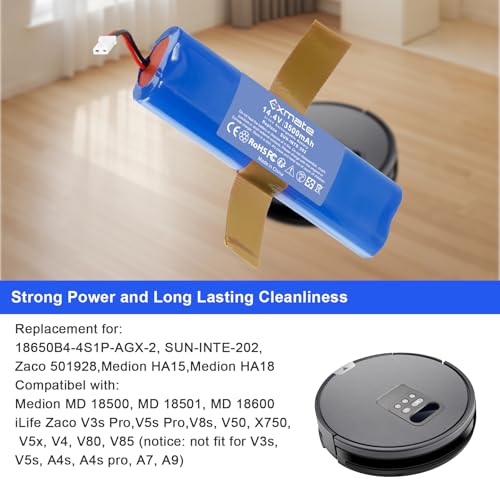 Exmate 14.4V 3500mAh Li-ion akku,Ersatzakku für iLife Zaco V3s Pro,V5s Pro,V8s,V50,X750,Medion MD 18500, 18501, 18600 Home Cleaner Heimroboter, Ersatz für iLife 18650B4-4S1P-AGX-2 Akku