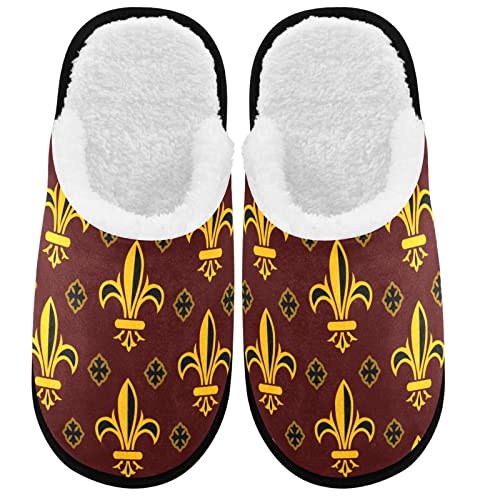 visesunny Fleur De Lis Design Fashion Cozy Fuzzy Mens Womens Memory Foam House Slippers Plush Fleece Indoor Outdoor Slipper