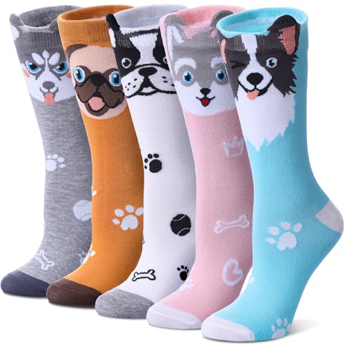 SDBING Womens Cat Socks Cute Gifts Animal Soft Breathable Thin Cotton Casual Crew Socks 5 Pairs