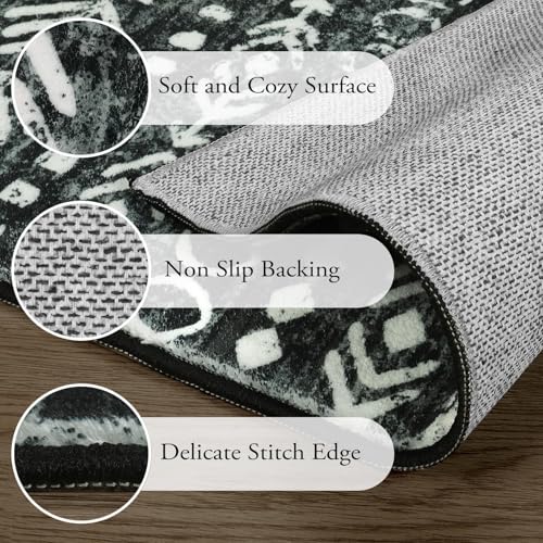 Lahome Moroccan Small Rug 2x3, Black and White Non-Slip Washable Indoor Front Door Mat with Rubber Backing, Low-Profile Modern Farmhouse Boho Area Rug for Entryway, Bathroom, Kitchen, Decor