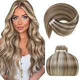 Tape Extensions Echthaar Haarverlängerung Braun Highlighted Blond 14 Zoll/35cm Glatt Echthaar Extension Tape Hellbraun Highlighted Platinblond Remy Tape in Extensions Blond 50GR/20PCS #P8/60