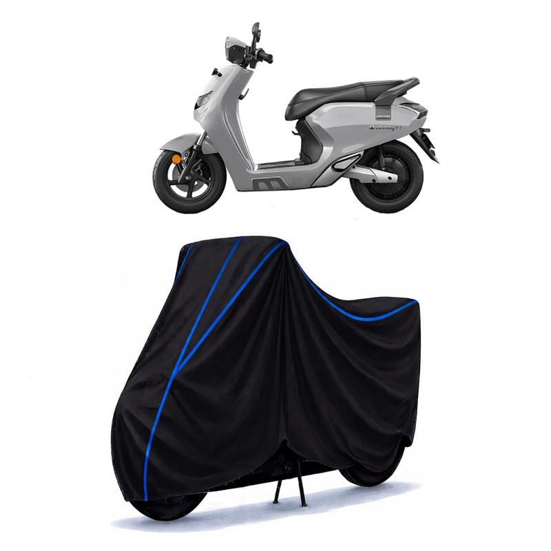 Image of Scooty Cover Water Resistant for Bounce Infinity | Universal Scooter & Bike Cover | Heavy Duty UV Dust, Rain & Scratch Protection | Elastic Fit All Weather Indoor Outdoor | Black with Blue Piping