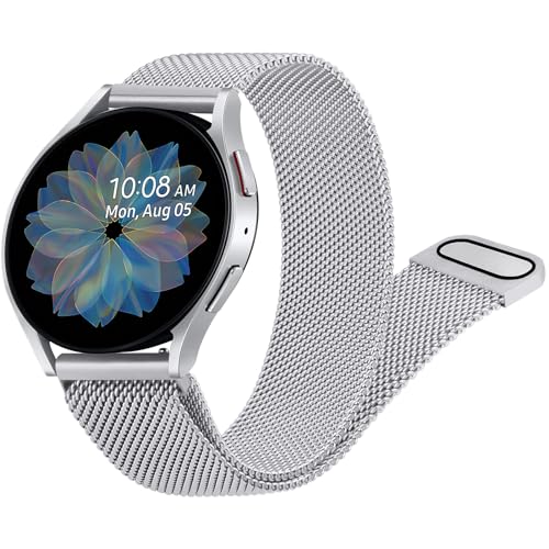 AK Metal Band Compatible with Samsung Galaxy Watch Active 2 Band 40mm 44mm / Galaxy Watch Active, 20mm Stainless Steel Mesh Loop Magnetic Replacement Bracelet Strap for Galaxy Watch 3 41mm / Galaxy Watch 42mm (Silver)