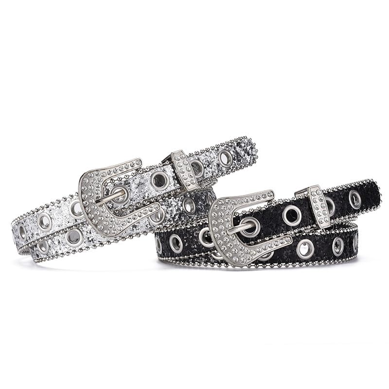 Rhinestone Western PU Sparkly Belt for Men Women Vintage Bling Waist Belts for Pants Jeans4
