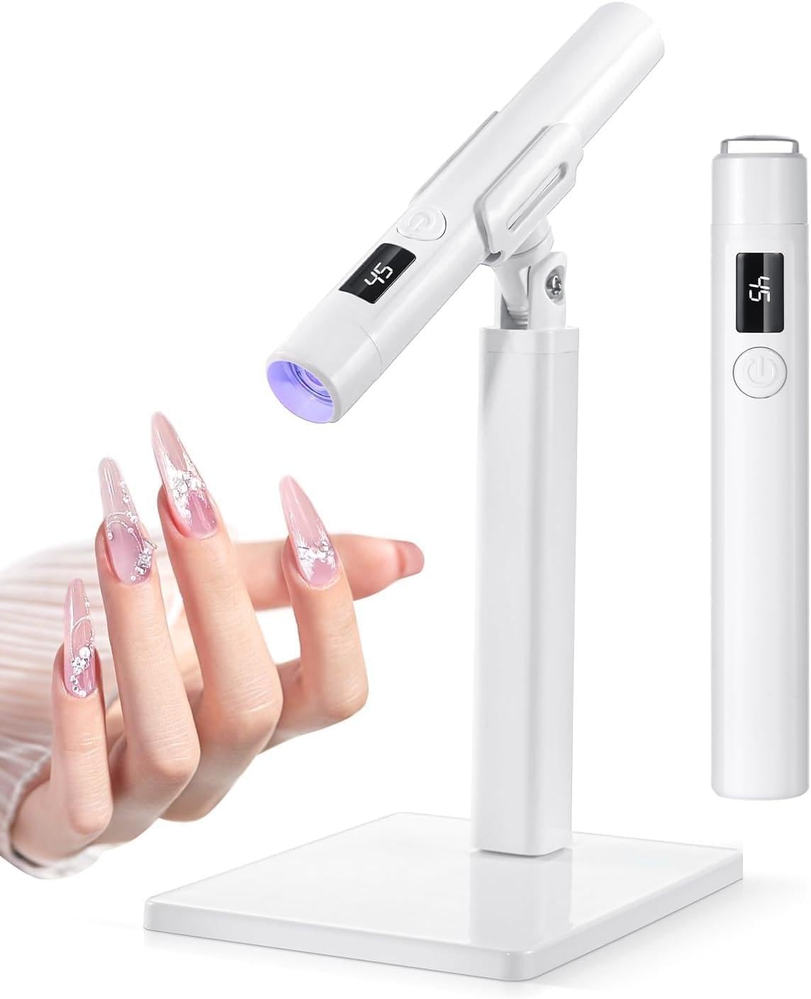 Mini Lampada UV LED Unghie, 3W Piccola Lampada Gel Unghie con Supporto Pieghevole, Timer 20/60S, Portatile Torcia per Asciugatura Rapida Smalto Gel, Colla UV e Prolunghe Unghie per DIY e Viaggi