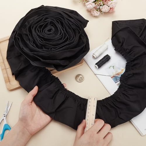 FINGERINSPIRE 5 Yards/4.57M Black Cotton Pleated Ruffled Lace Ribbon for Evening Dress Gown Decoration - Image 3