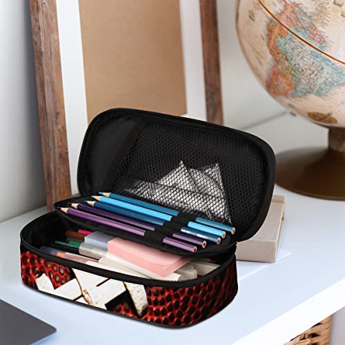 Image of Pardick American Football Big Capacity Pencil Pen Case Football Large Pencil Pouch with Zipper Compartments Pencil Bag for Boys Girls Adults Student Office School Supplies