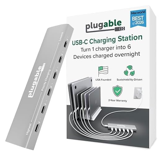 Plugable 6 Port USB C Charging Station, up to 100W Priority Charging