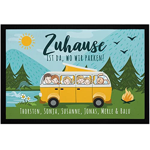SpecialMe® Fußmatte Familie personalisierbar mit Namen und Figuren Zuhause ist da wo wir parken...