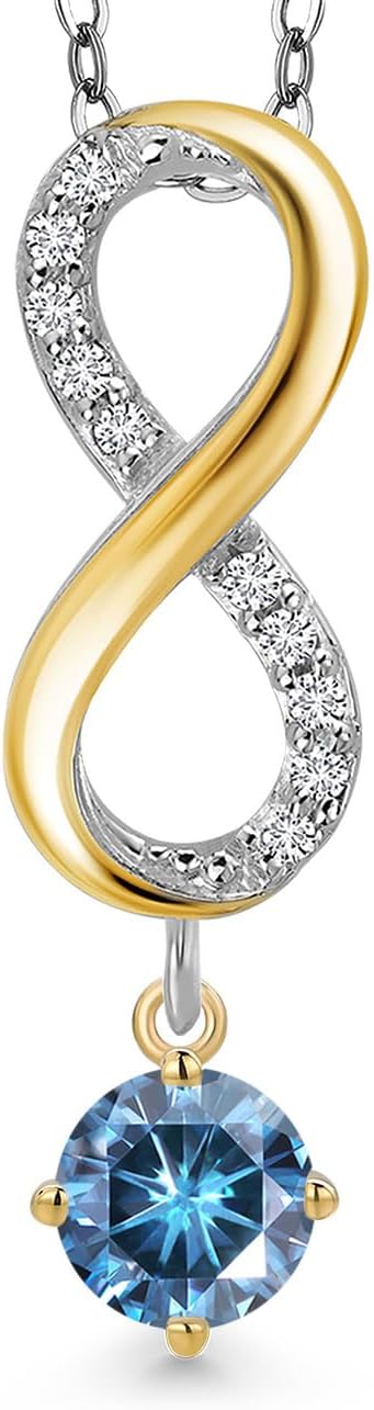 Gem Stone King 925 Silver and 10K Yellow Gold Personalized and Customized Round 5MM Gemstone Birthstone and Lab Grown Diamond Pendant Necklace for Women with 18 Inch Chain