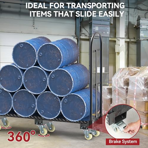 YITAMOTOR Heavy Duty Narrow Aisle U-Boat Platform Truck Dolly, 60.2 x 15.7 x 60.6 Inch U-Boat Cart with Thick Steel Deck 2000 Lb. Capacity with 6 Casters(2 Swivel Wheels with Brake) by YITAMOTOR - Image 4