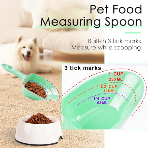 ThinkPet Melamin Tierfutter Messlöffel, 1 Tasse 1/2 Tasse 1/4 Tasse mit klaren Messlinien für Hund, Katze, Vogel und Kaninchen, langlebig, hundefutter futterschaufel, spülmaschinenfest-Hellgrün
