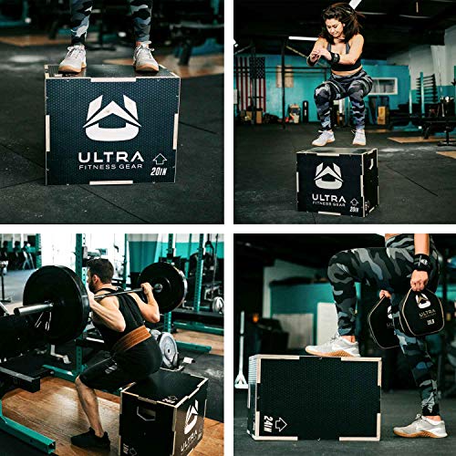Ultra Fitness Gear Plyo Box - Anti-Slip Wood 3-In-1 Plyometric Jump Box For Training - Squat, Step Up, Box Jumps & More - Workout Box Size 16/14/12 (Small) - Home Gym Exercise Equipment #TOP3