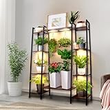 Ozonlife Plant Stand Indoor with Grow Lights 6 Bars Dimmable Timer 55 inch Metal Plant Shelf 7 Tiers Large Flower Stand Holder Display Shelves Rack for Living Room Balcony Patio Garden