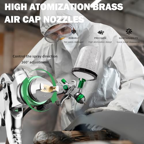Image of HVLP Spray Gun with 10x 650ML Disposable Paint Cups, 4 Nozzles,1.4 /1.7 /2.0 /2.5mm, Automotive Paint Guns Gravity Feed Air Spray Gun Kit with Air Compressor for Cars, Furniture, Fence, DIY