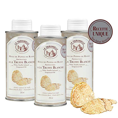 La Tourangelle Huile de Pépins de Raisin à l'arôme Naturel de Truffe Blanche Sans Arôme Artificiel - Goût Unique de Truffe Blanche pour Vos Risottos, Pâtes et Tous Vos Plats Festifs - 250ml - Lot de 3
