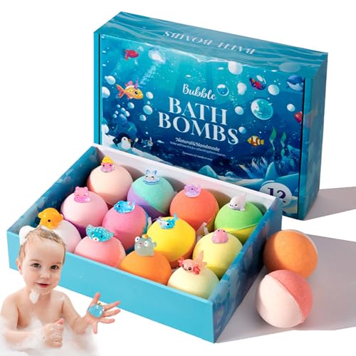 Play Fizz Bath Bomb, Playfizz 12 Pack Surprise Ocean Bath Bombs with Toys Inside, Natural Foaming Bath Bomb Easter Egg Fillers, Natural Sea Salt Color Changing Spa Bath Balls Gift for Kids (Ocean)