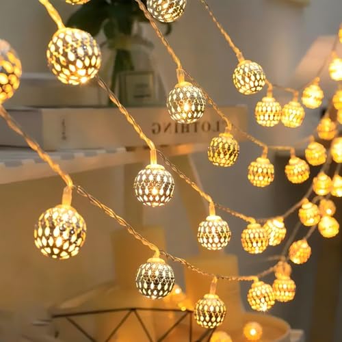 ENLACE Marokkanische LED-Lichterkette, 1,5M 10 LED Metall Kugeln Lichterkette Batteriebetrieben, Warmweiß Lichterketten für Weihnachten, Kinderzimmer, Hochzeit, Geburtstag