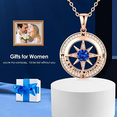 Compass Necklace Gifts for Women wife - S925 Sterling Silver Birthstone Necklaces for Women - Anniversary Birthday Gifts for Her Wife Girlfriend - Valentines Mom Mothers Day Christmas Gifts Jewelry for Women3