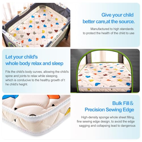 Image of Pack and Play Mattress (38 inchx26 inchx1.5 inch),Skin Friendly Fabric, Soft, Breathable and Quiet, Provides Baby Friendly Support and Helps Healthy Spine Development,Pack and Play Topper,Cute Heart Pattern