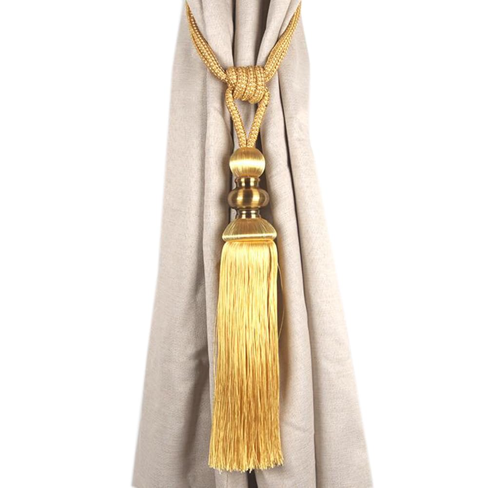 Set of 2 Decorative Curtain Tiebacks Rope Home Tassels Curtain Tiebacks Simple Curtain Buckle Drapery Holdbacks (Golden)