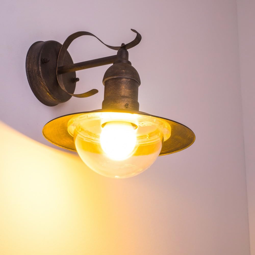 HOFSTEIN Außenwandleuchte Broni, Außenwandlampe aus Metall/Kunststoff in Braun/Gold/Weiß, Wandleuchte Down außen im Landhaus/Retro/Vintage-Stil, E27, IP44, Hof, Außenbereich, Terrasse, Haustür