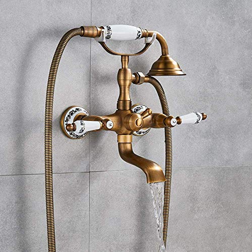 Mitigeur Ensemble de Douche de Bain Mural avec Double Commande Rétro en Laiton