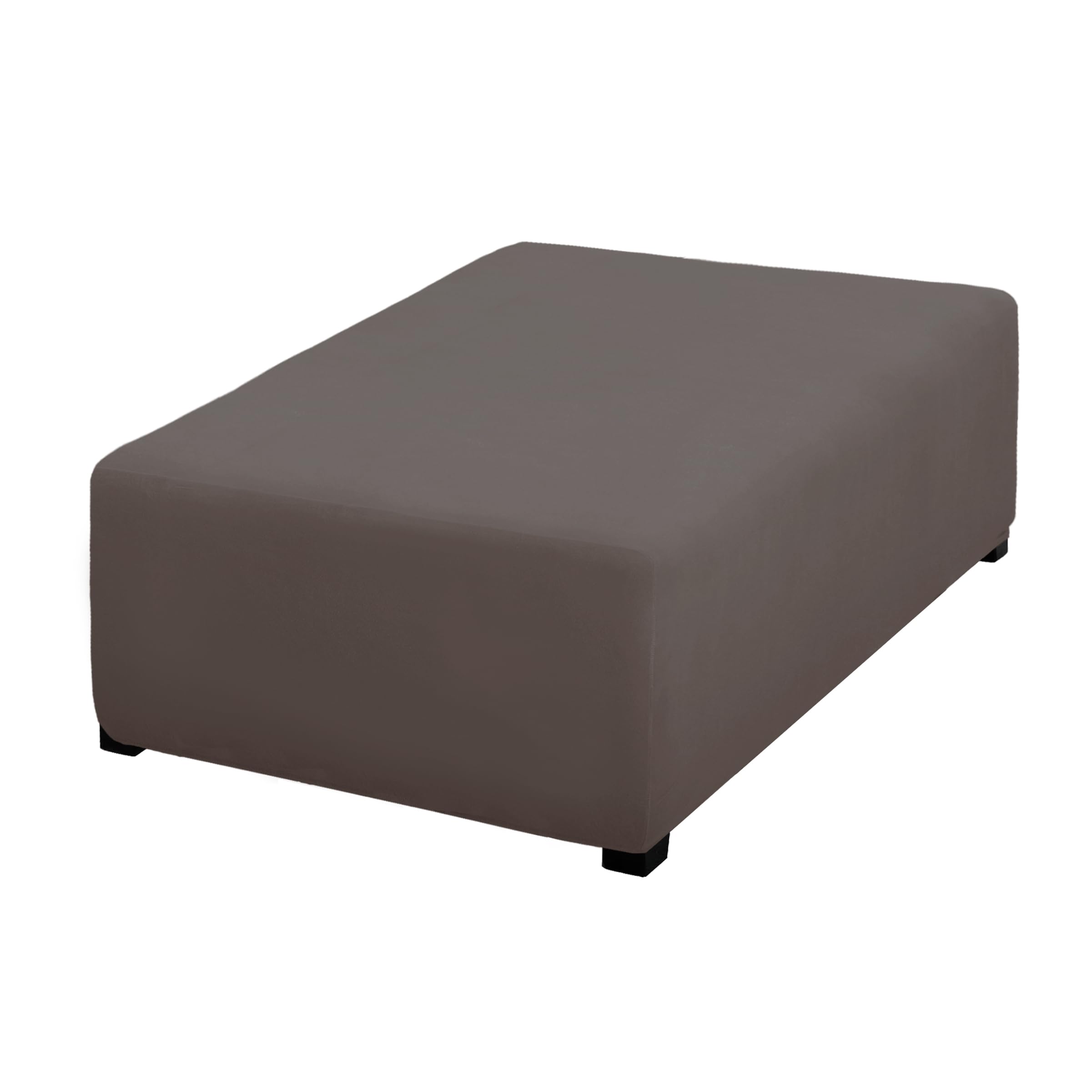 PureFit Super Stretch Form Fit Ottoman Cover Rectangle - Ottoman Slipcovers for Foot Stool Cover &amp; Folding Storage Slipcover for Living Room with Nonslip Elastic Bottom (Medium-L, Taupe)