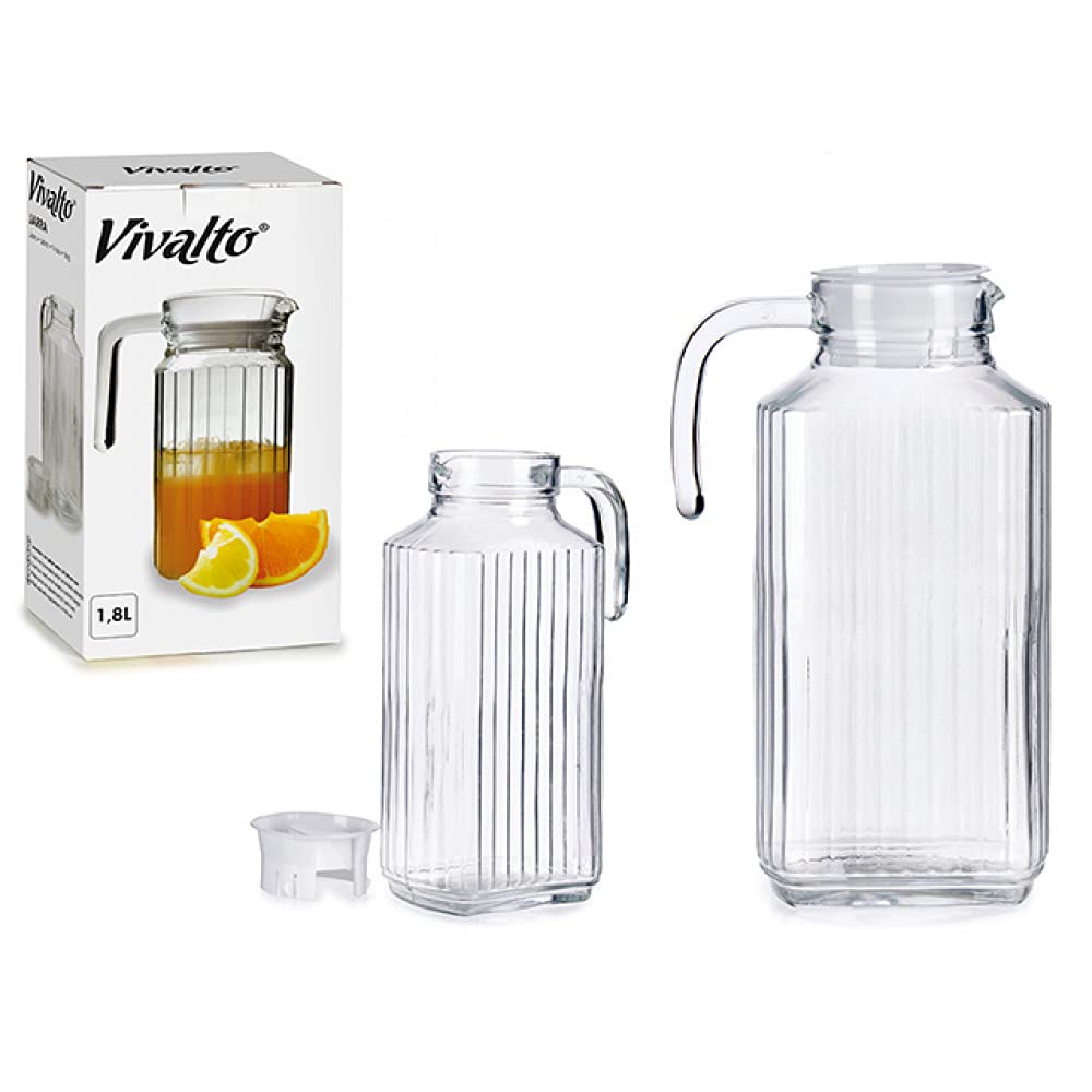 Glass Jug 1.8 L with Lid Water Jug Glass Carafe Jug Juice Jug Striped