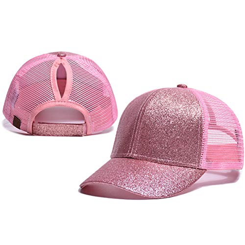 Casquette de baseball fille avec filet respirant et paillettes snapback rose