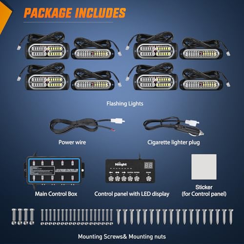 Image of Nilight 8PCS Led Strobe Lights with Controller 12V 24V Sync Blue White