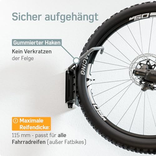 Borgen Fahrrad Wandhalterung Schwenkbar bis 35kg - Platzsparende Fahrradhalterung Wand Vertikal - Inkl. Fischer DuoPower Dübel zur stabilen Montage - Plastikfreie Verpackung, hochwertige Materialien