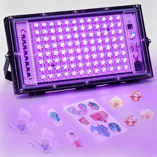 Feghezja UV Light for Resin Portable UV Black Light 100W Fast 3D Printer Curing UV Lamp Jewelry Making Supplies for Resin UV DIY Craft Glow Party Fluorescent Poster Halloween Body Paint