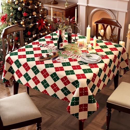 Lukery Navideño PVC Mantel Xmas Rectangular Mantel Impermeable Resistente al Aceite Lavable Manteles Mesa para Año Nuevo Cocina Comedor Fiestas Banquete (Noche de Paz,120x120cm)