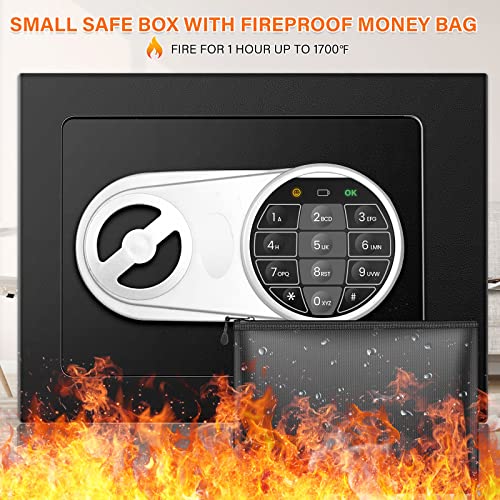 Thmosz Small Safe Box For Money, 0.25 Cuft Mini Home Safe With Fireproof Waterproof Money Bag, Digital Safe With Combination Lock, Money Safe Box For Home Hotels Business (Black) #TOP1
