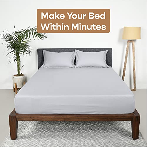 Image of SleepyCat 200TC Percale Fitted Sheets with 2 Pillowcases | 100% Breathable Cotton Bedsheet | Cool & Crsip Feel | 360 Elastic Grip for Easy Tuck| Dolphin Grey, Queen Size, 78x60 Inch