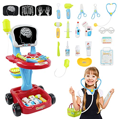Image of Fajiabao Pretend Play Doctor Kit for Kids, Doctor Cart with Stethoscope, Medical Tools for Toddler Boys & Girls, 3-5 Years Old