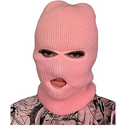 Acrawnni 3-Hole Knitted Full Face Cover Ski Face Mask Adult Winter Balaclava Warm Wool Knit Full Face Mask for Outdoor Sports (Pink, One Size) Cover