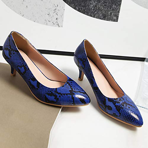 Caradise Womens Low Kitten Heel Snakeskin Pumps Closed Pointed Toe Dress Shoes3