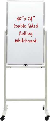Excello Global Products Pizarra blanca de doble cara con soporte rodante 40" x 24"