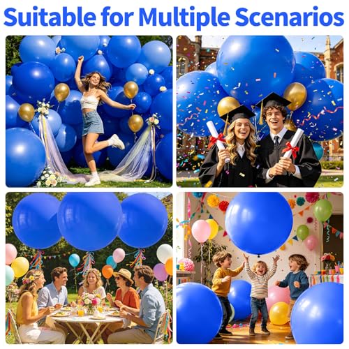Image of 5Pcs Blue Big Balloons 36 Inch, Round Large Latex Party Balloons for Birthday Wedding Decorations