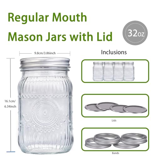 Image of 32 OZ Wide Mouth Mason Jars, 6 PACK Glass Mason Jars with airtight Lids | Quart mason jars wide mouth for Fermenting, Pickling, Freezing, Preserving, Meal Prep, Jar Decor