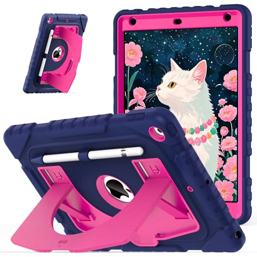 Étui iPad 10.2 pour 9e 8e 7e génération avec porte-crayon bleu marine et rose