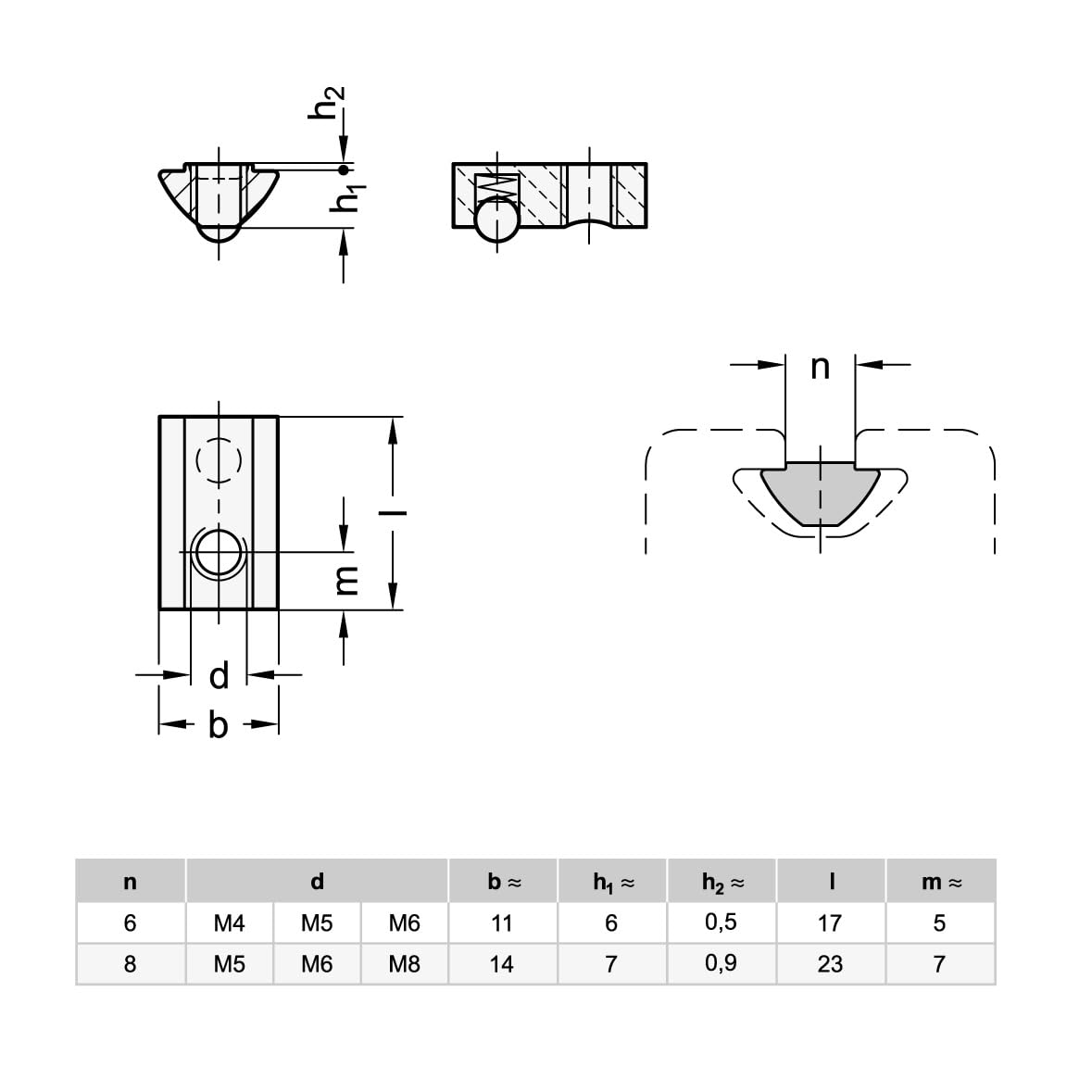 Ganter Normelemente | Tilt Nuts with Anti-Twist Lock | Pack of 10 | for Aluminium Profiles | GN 50I-6M6-V-SZ | Groove Width 6 mm | Thread M6