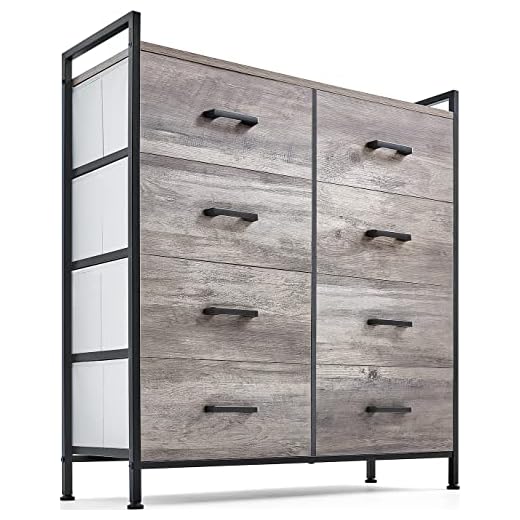 LINSY HOME Dresser with 8 Drawers, Wood Top Dresser for Bedroom, Large Capacity Dressers Organizer Chest of Drawers for Hallway, Nursery, Entryway, Closets