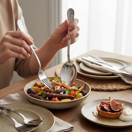 Image of 5 Pcs Silver Floaral Stainless Steel Cutlery Set for Dining Table with Spoon and Fork Set & Butterknife - The Perfect Tableware /Flatware